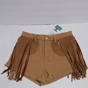 Southern Girl High Waist Tan Fringe Shorts
